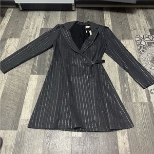 Shoshanna Black Pinstripe Long Sleeve Dress